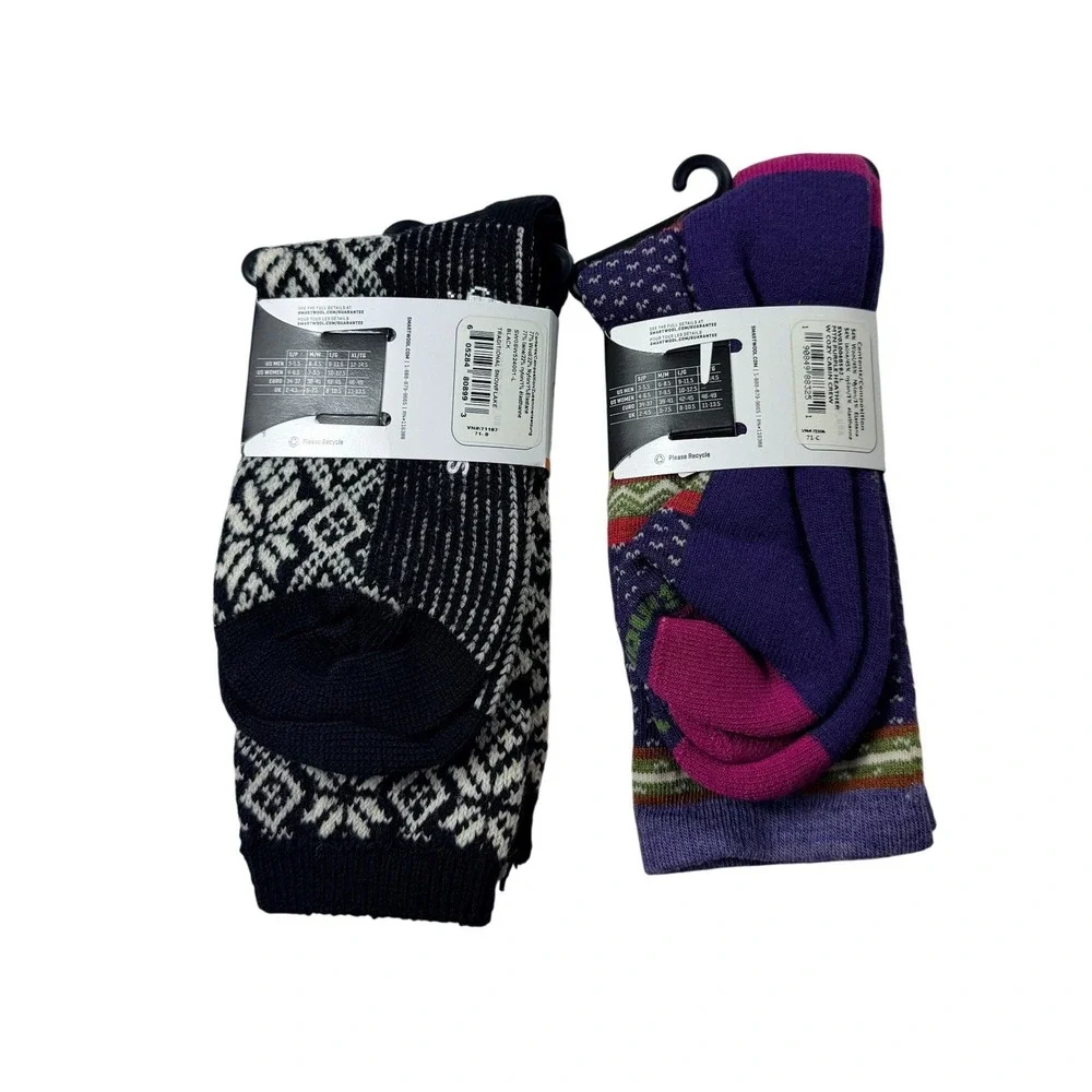 Smartwool Women Large 2 Pack Cozy Cabin Crew Traditional Snowflake Socks NWT